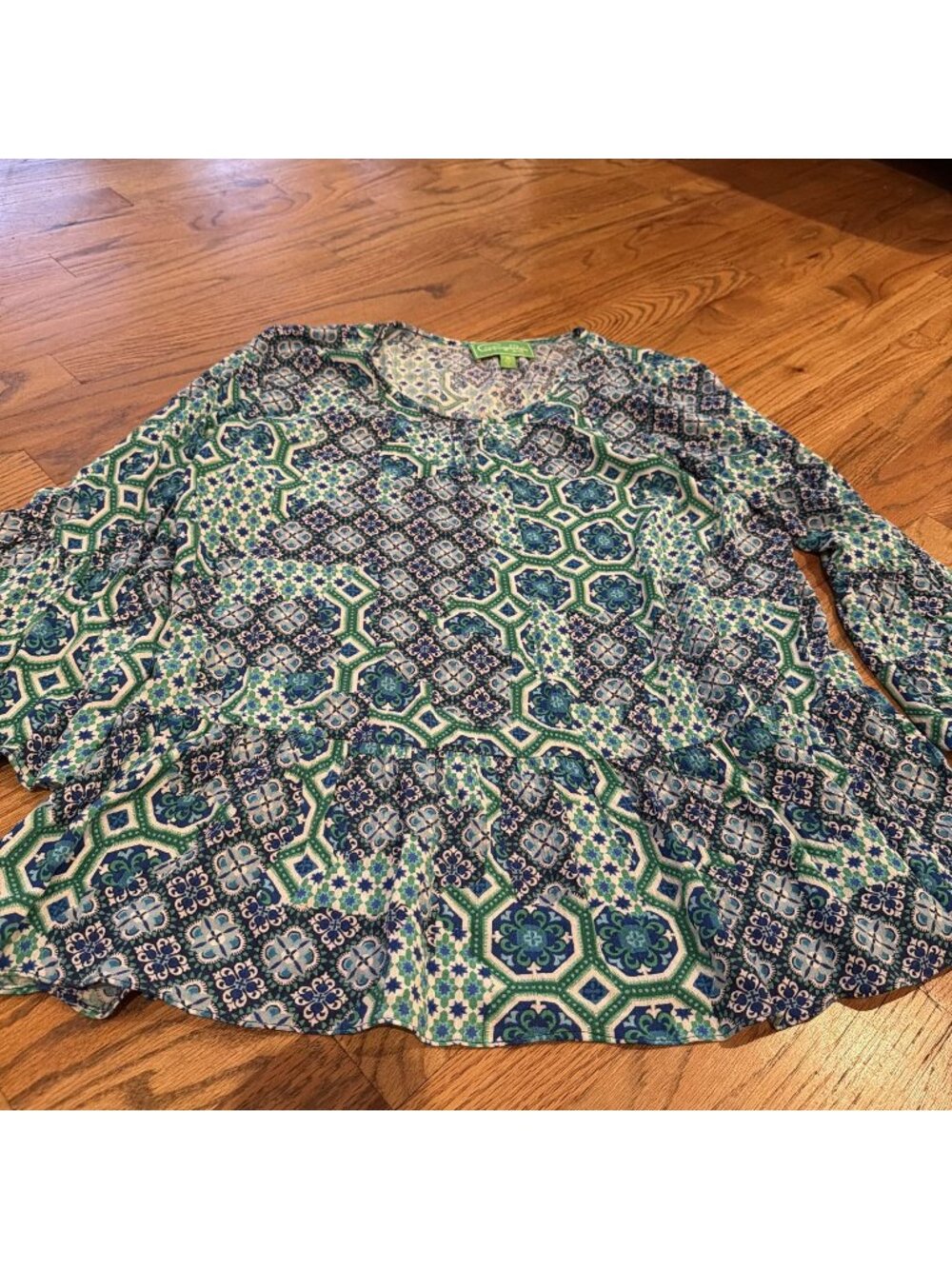 PAPPAGALLO WOMENS GREEN BLOUSE MEDIUM FLARE SLEEVES